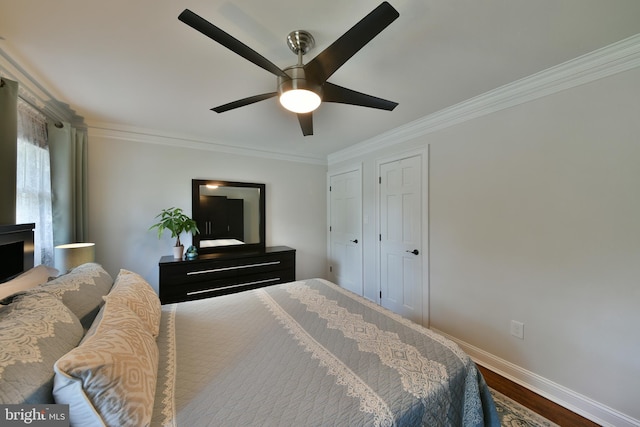342 Glenn Ave, Lawrenceville, NJ 08648 - bedroom featuring dark wood-style floors, crown molding, and a ceiling fan