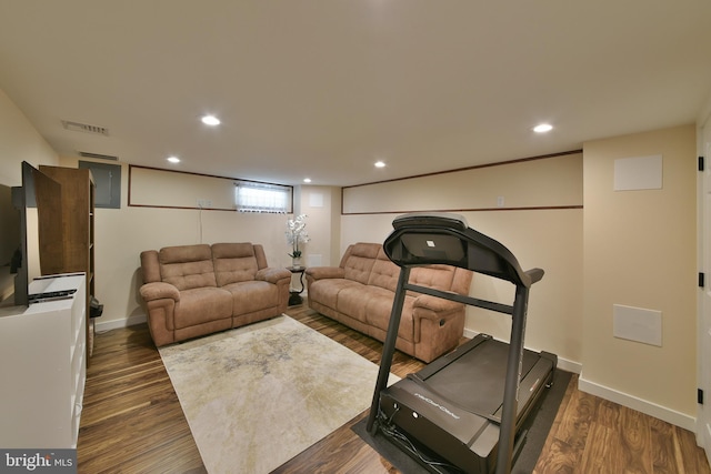 342 Glenn Ave, Lawrenceville, NJ 08648 - workout room featuring wood finished floors and recessed lighting