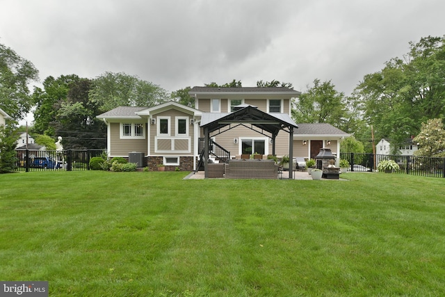 342 Glenn Ave, Lawrenceville, NJ 08648 - rear view of property with an outdoor hangout area, a fenced backyard, a patio area, and stone siding