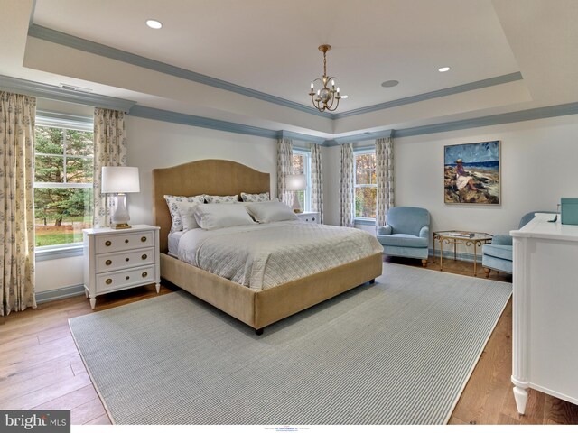 204 Walnut Tree Ln, Malvern, PA 19355 - bedroom featuring a raised ceiling, multiple windows, a chandelier, and ornamental molding