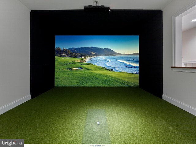 204 Walnut Tree Ln, Malvern, PA 19355 - playroom with a mountain view, carpet flooring, and golf simulator