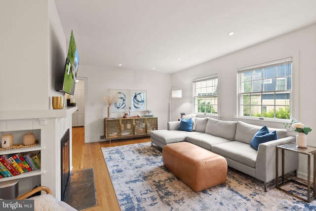 6018 25th Rd N, Arlington, VA 22207 - living area featuring wood finished floors, a fireplace, and recessed lighting