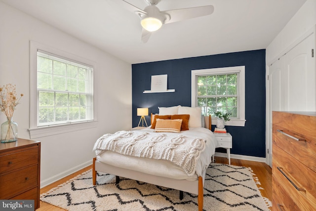 6018 25th Rd N, Arlington, VA 22207 - bedroom with multiple windows, light wood-type flooring, and a ceiling fan