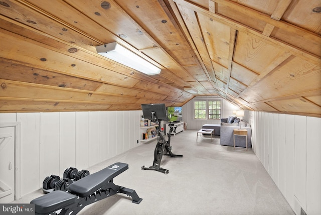 6018 25th Rd N, Arlington, VA 22207 - exercise area with lofted ceiling, carpet floors, wood ceiling, and wood walls