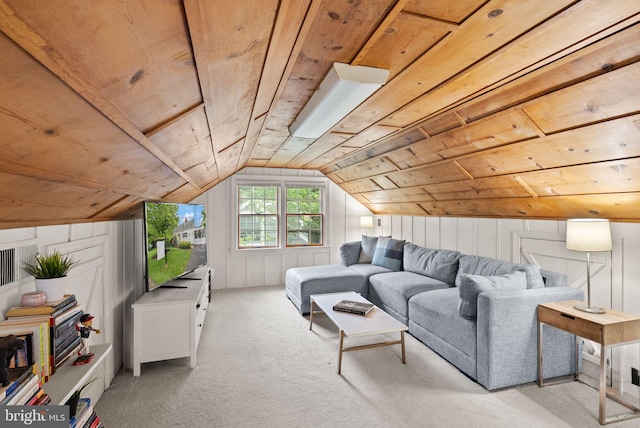 6018 25th Rd N, Arlington, VA 22207 - living area with light carpet, vaulted ceiling, wooden ceiling, and wooden walls