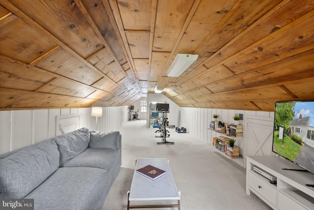 6018 25th Rd N, Arlington, VA 22207 - carpeted living area with wooden ceiling, vaulted ceiling, and plenty of natural light