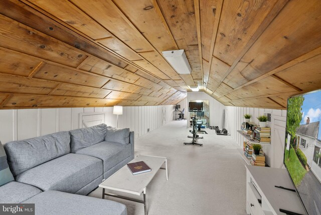 6018 25th Rd N, Arlington, VA 22207 - living room featuring wood ceiling, vaulted ceiling, and carpet