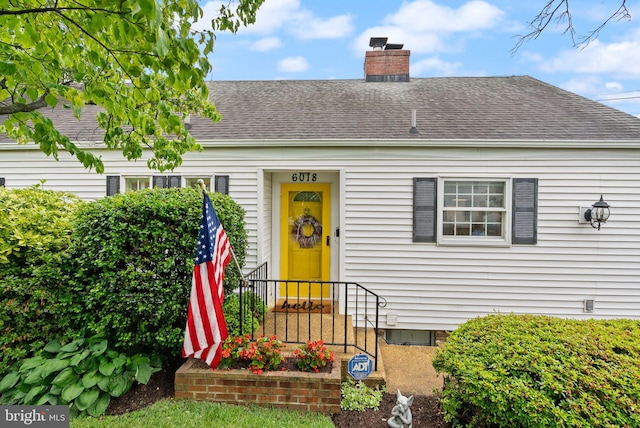 6018 25th Rd N, Arlington, VA 22207 - view of front of property with a shingled roof, a chimney, and crawl space