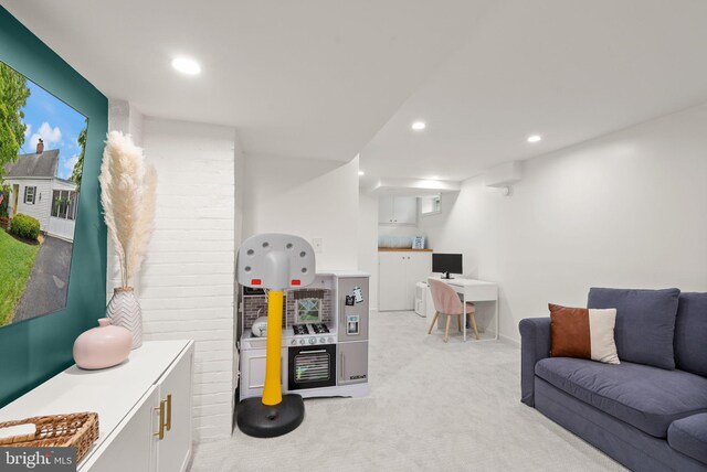6018 25th Rd N, Arlington, VA 22207 - playroom with light carpet, recessed lighting, and an office area