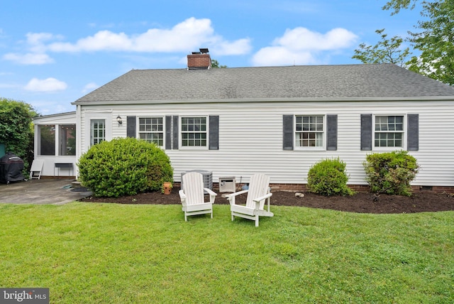 6018 25th Rd N, Arlington, VA 22207 - back of house with a chimney, a shingled roof, and a lawn