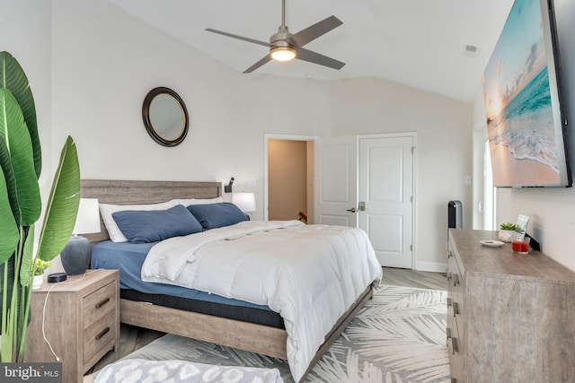 209 N New York Ave Unit 2, North Wildwood, NJ 08260 - bedroom featuring lofted ceiling, light wood-style flooring, and a ceiling fan