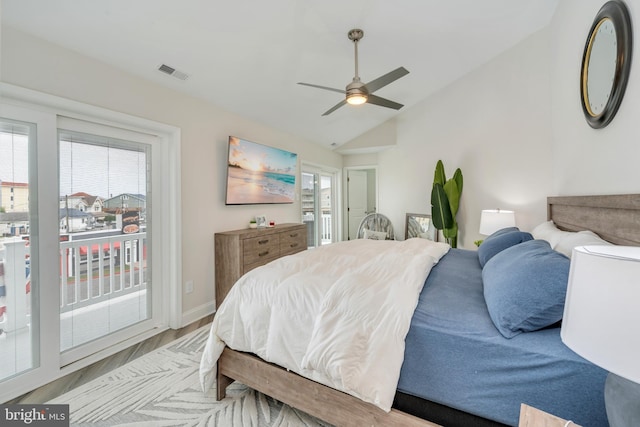 209 N New York Ave Unit 2, North Wildwood, NJ 08260 - bedroom with access to outside, wood finished floors, lofted ceiling, and ceiling fan
