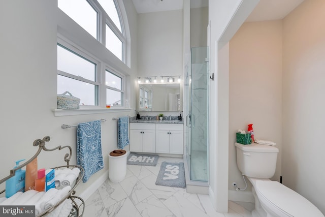 209 N New York Ave Unit 2, North Wildwood, NJ 08260 - full bathroom featuring vanity, a stall shower, and marble look tile flooring