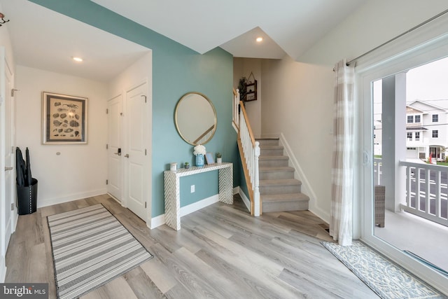 209 N New York Ave Unit 2, North Wildwood, NJ 08260 - entryway with stairs, wood finished floors, and recessed lighting