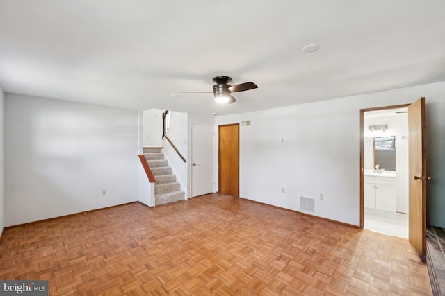 6 Flower Hill Ct, Gaithersburg, MD 20879 - empty room featuring ceiling fan and stairs