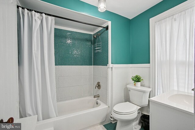 322 W End Ave, Cambridge, MD 21613 - bathroom featuring shower / tub combo, vanity, and wainscoting