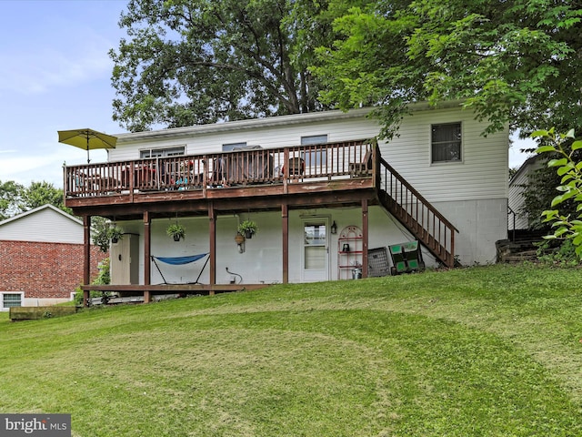 15606 Winslow St SW, Cresaptown, MD 21502 - back of property with a wooden deck, a lawn, and stairway