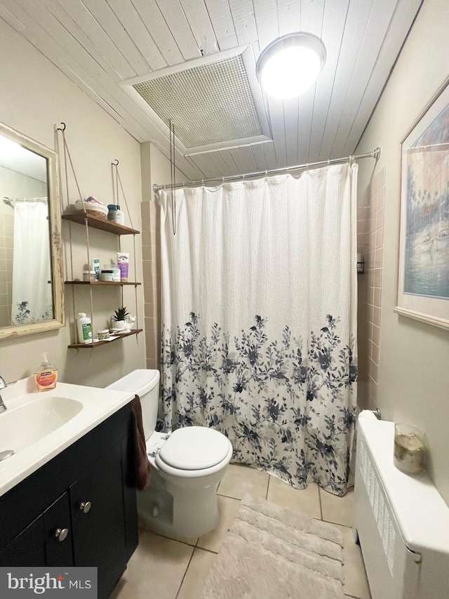 3427 Livingston St, Philadelphia, PA 19134 - full bathroom with vanity, tile patterned floors, a shower with curtain, and wooden ceiling