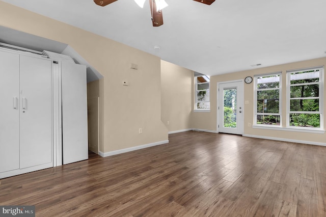 11920 Roan Ln, North Potomac, MD 20878 - unfurnished living room featuring a ceiling fan and wood finished floors