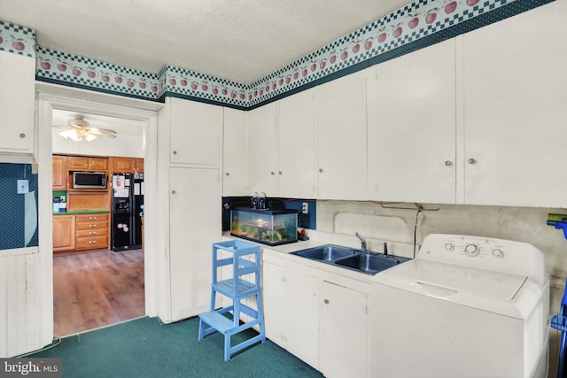 123 N 2nd St, Newport, PA 17074 - washroom with washer / clothes dryer, cabinet space, carpet floors, a textured ceiling, and ceiling fan