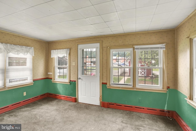 123 N 2nd St, Newport, PA 17074 - entryway with wallpapered walls, baseboard heating, carpet, and a baseboard heating unit