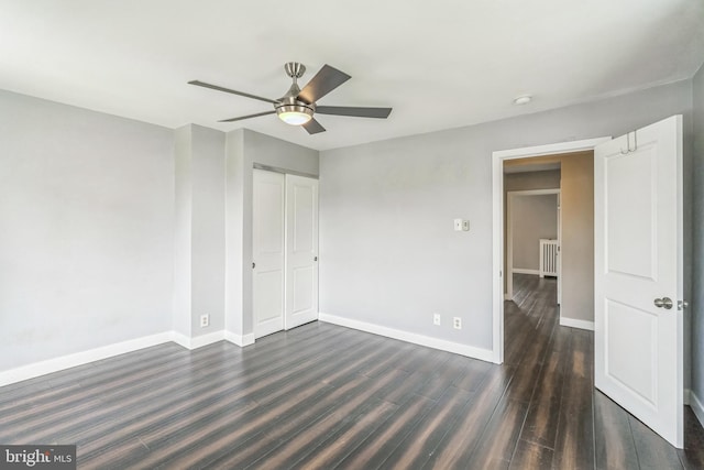211 Penn St, Ridley Park, PA 19078 - unfurnished bedroom featuring dark wood-style floors, a closet, and ceiling fan