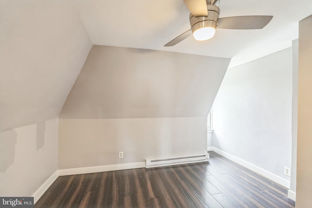 211 Penn St, Ridley Park, PA 19078 - additional living space with a baseboard radiator, lofted ceiling, wood finished floors, and a ceiling fan