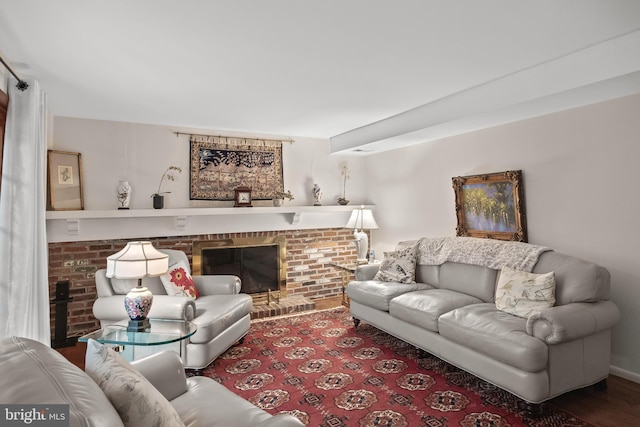 177 Antietam Rd, Delran, NJ 08075 - living area featuring a brick fireplace and wood finished floors