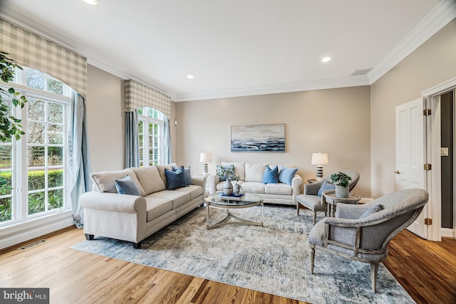 14000 Crossland Ln, Gaithersburg, MD 20878 - living room featuring crown molding, wood finished floors, and recessed lighting