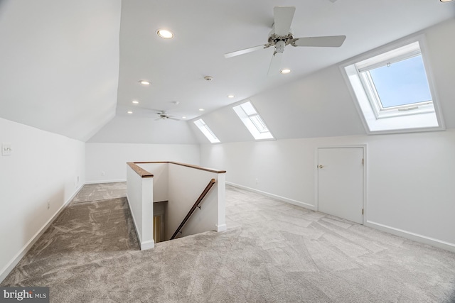 14000 Crossland Ln, Gaithersburg, MD 20878 - bonus room with a skylight, light carpet, ceiling fan, recessed lighting, and vaulted ceiling