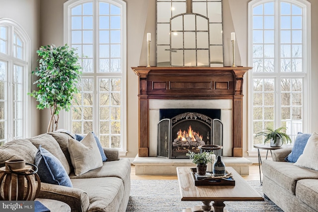 14000 Crossland Ln, Gaithersburg, MD 20878 - living room with a lit fireplace, plenty of natural light, and wood finished floors