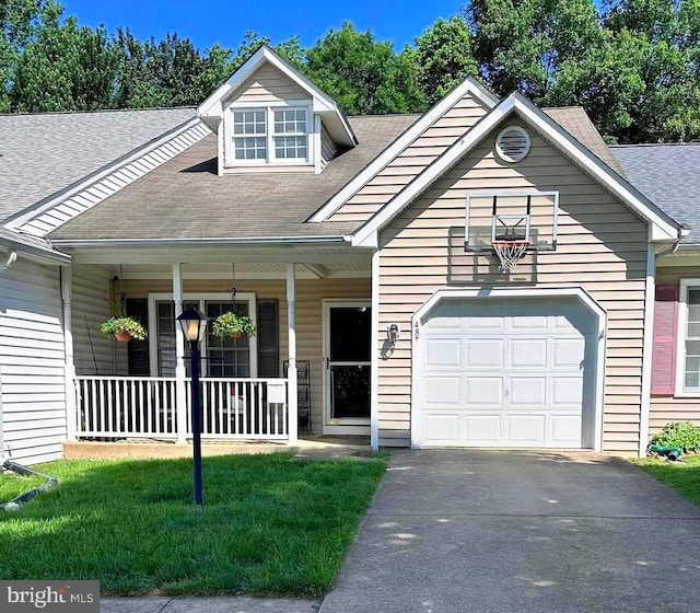485 Wordsworth Cir, Purcellville, VA 20132 - view of front of property featuring covered porch, roof with shingles, asphalt driveway, and a garage