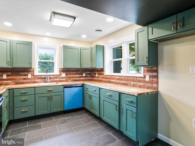 320 Valley View Ave, Keyser, WV 26726 - kitchen featuring dishwashing machine, green cabinets, and plenty of natural light