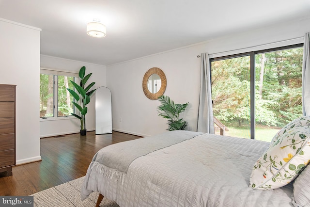 4 Bunkers Ct, Grasonville, MD 21638 - bedroom with hardwood / wood-style floors, crown molding, and access to exterior