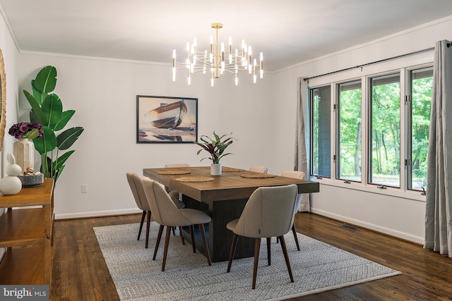 4 Bunkers Ct, Grasonville, MD 21638 - dining room featuring a chandelier, crown molding, and dark wood-style flooring