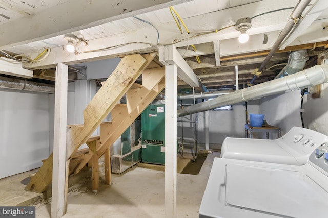 1557 Fairview Ave, Langhorne, PA 19047 - unfinished basement featuring separate washer and dryer, stairway, and heating unit