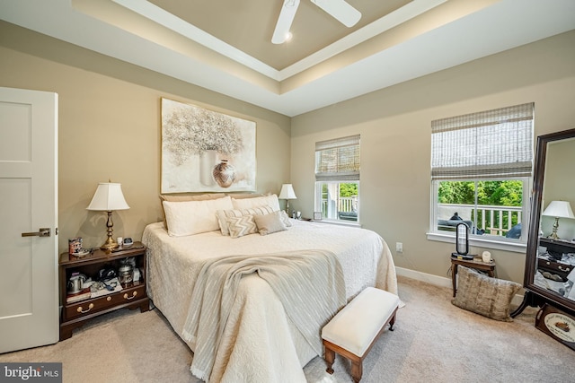 621 Thomas Penn Dr, West Grove, PA 19390 - bedroom featuring carpet flooring, a raised ceiling, and a ceiling fan