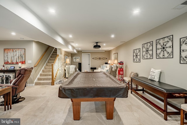 621 Thomas Penn Dr, West Grove, PA 19390 - playroom with light carpet, billiards table, and recessed lighting