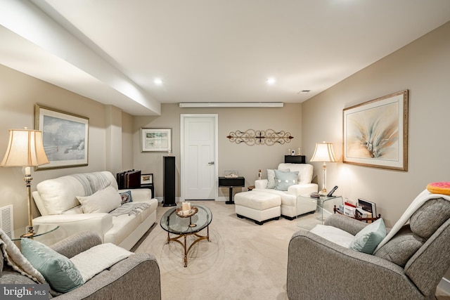 621 Thomas Penn Dr, West Grove, PA 19390 - living room featuring light carpet and recessed lighting