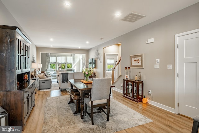 621 Thomas Penn Dr, West Grove, PA 19390 - dining area featuring light wood-style flooring, stairway, and recessed lighting