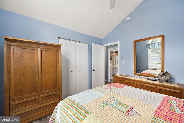 352 Ocean, Ocean Pines, MD 21811 - bedroom with a closet, high vaulted ceiling, and a ceiling fan