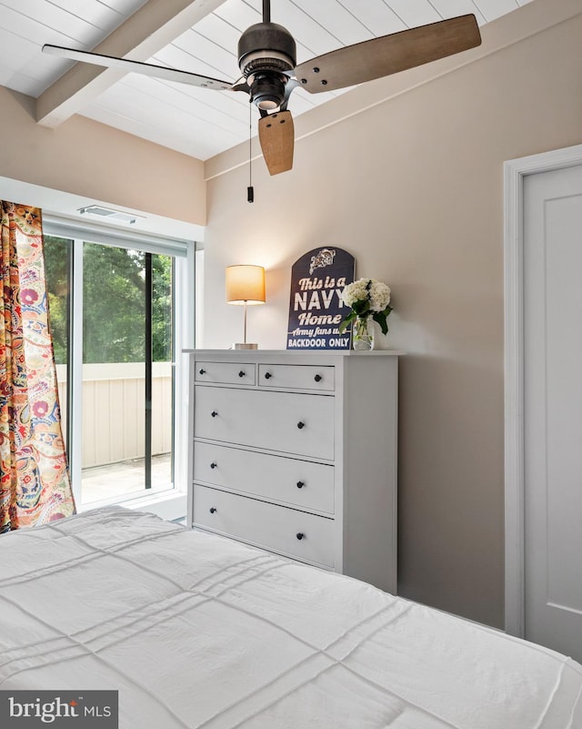 308 Forbes St Unit P, Annapolis, MD 21401 - bedroom with access to exterior, beamed ceiling, and a ceiling fan