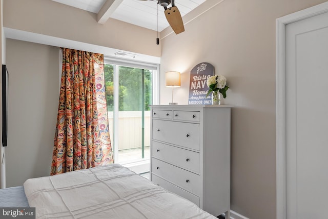 308 Forbes St Unit P, Annapolis, MD 21401 - bedroom featuring beam ceiling, access to outside, and a ceiling fan