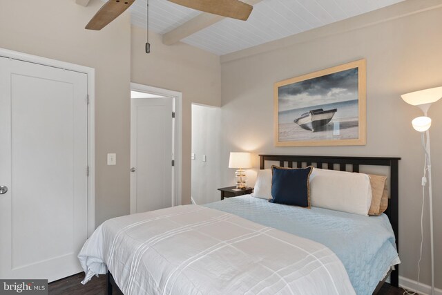 308 Forbes St Unit P, Annapolis, MD 21401 - bedroom featuring wood finished floors, a ceiling fan, and a wooden ceiling with exposed beams