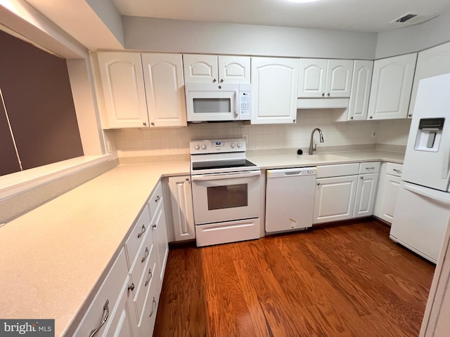 5715 Brewer House Cir Unit 301, North Bethesda, MD 20852 - kitchen featuring white appliances, dark wood-style floors, and white cabinets