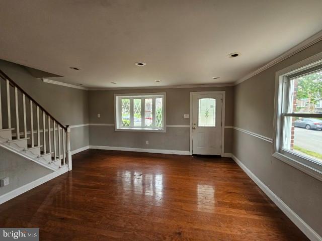 8400 Fayette St, Philadelphia, PA 19150 - entrance foyer featuring wood finished floors, crown molding, and stairs