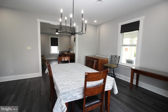 126 E Third St, Lansdale, PA 19446 - dining area featuring dark wood-type flooring, a chandelier, a ceiling fan, and recessed lighting