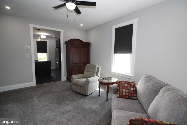 126 E Third St, Lansdale, PA 19446 - sitting room with carpet floors, ceiling fan, and recessed lighting