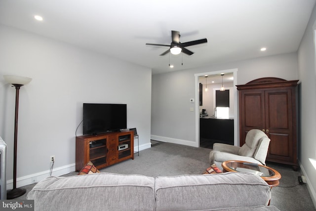 126 E Third St, Lansdale, PA 19446 - living area featuring carpet, a ceiling fan, and recessed lighting