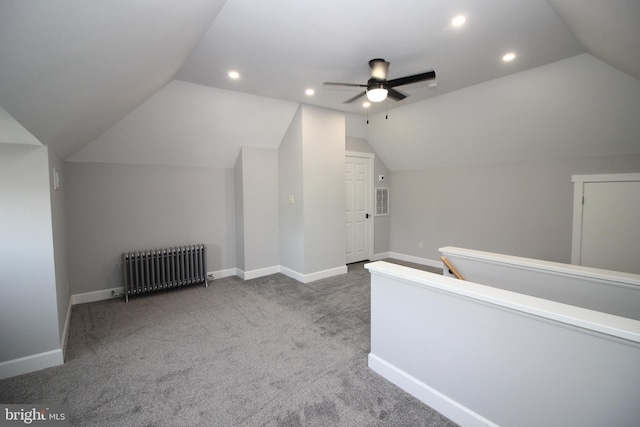 126 E Third St, Lansdale, PA 19446 - additional living space featuring radiator, vaulted ceiling, a ceiling fan, recessed lighting, and carpet floors